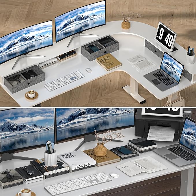 67" L Shaped Standing Desk, Electric Height Adjustable Corner Table - Image 7