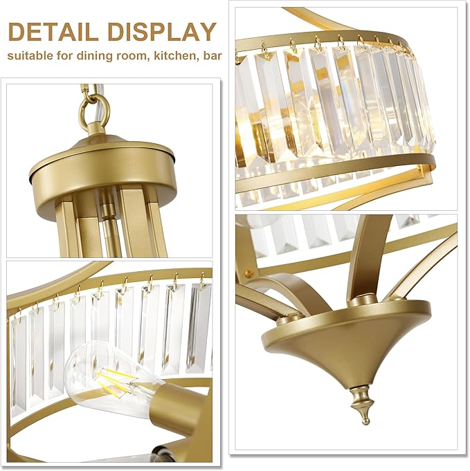 20" Modern Crystal Chandelier, 5-Light Gold Dinning Room Light Fixtures Over - Image 7