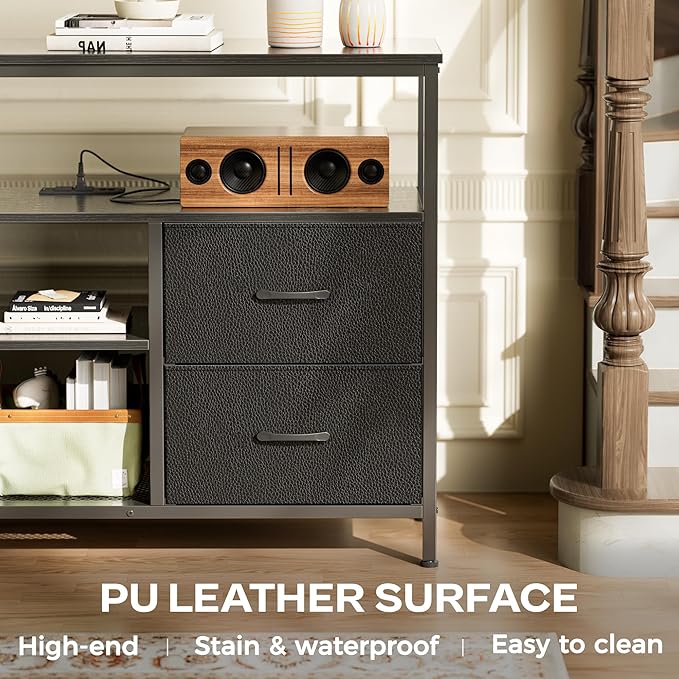 Huuger TV Stand Dresser with Power Outlets and LED Lights, 4 Drawers - Image 6