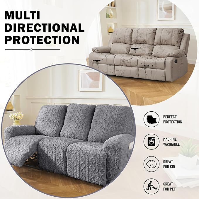 vctops 8 Pieces Geometric Jacquard Plush Recliner Sofa Covers Soft Fuzzy Fluffy - Image 5