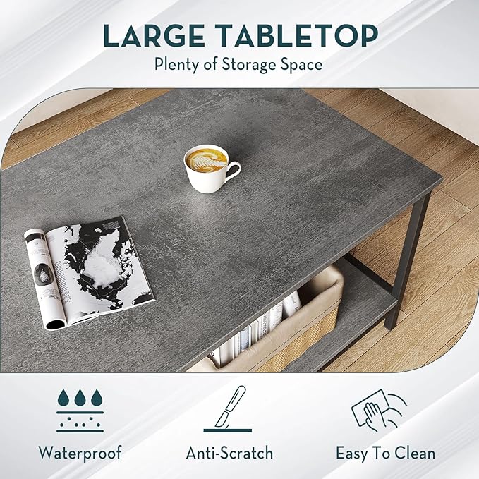 SAYGOER Coffee Table with Storage 2-Tier Industrial Center Table - Image 6