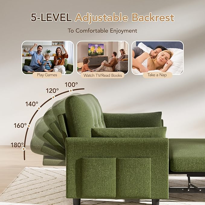 Vipbear 3-in-1 Chenille Convertible Sofa Bed, Pull Out Sleeper Sofa - Image 6
