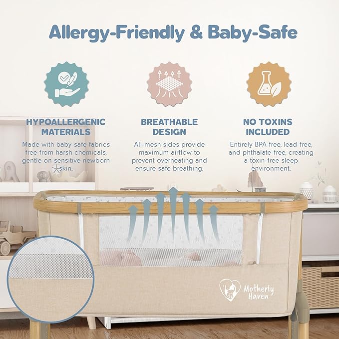 Baby Bassinet Bedside Sleeper, Portable Crib - Image 4