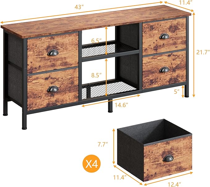 Furologee TV Stand with 4 Drawers, 43 Inch Entertainment Center with Open - Image 3