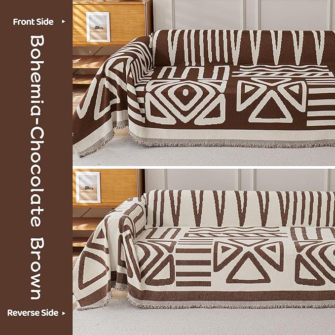 STACYPIK Soft Breathable Boho Chocolate Sofa Cover Stain Resistant Furniture - Image 6
