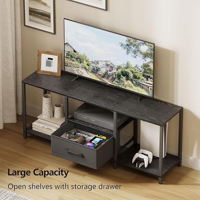 TV Stand with Fabric Drawer for 55 Inch TV, Entertainment Center with Open - Image 4