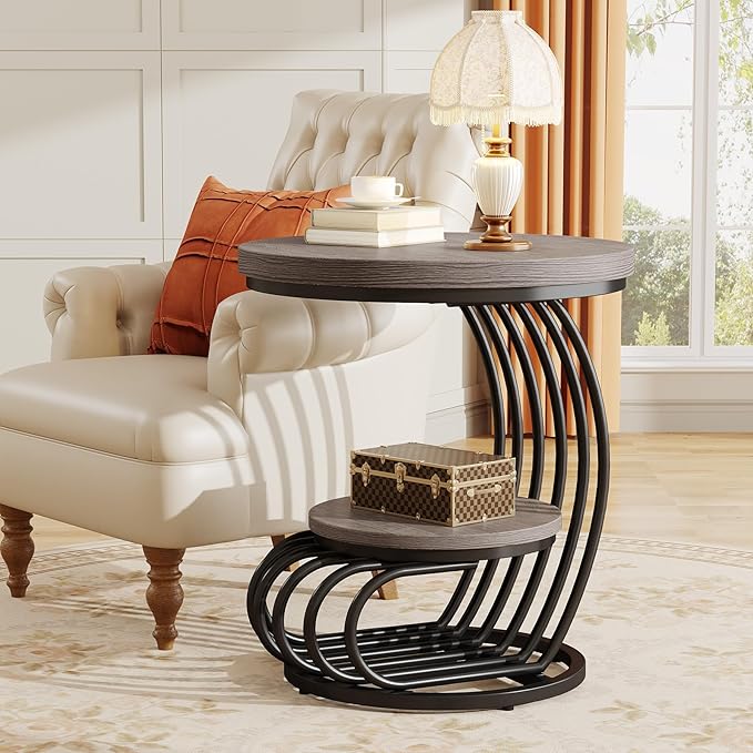 Tribesigns Round End Table: 2 Tiers Wood Side Table by Tribesigns