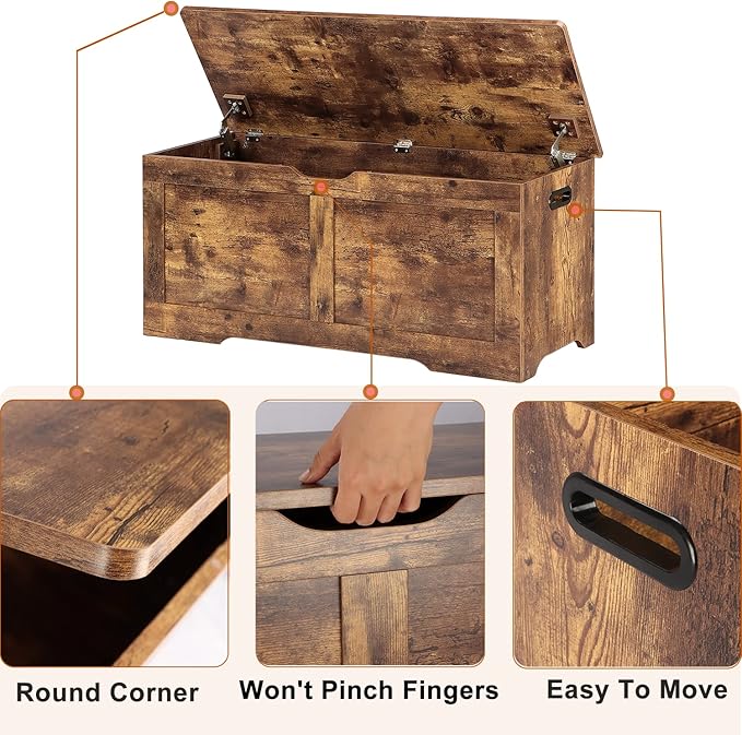 39.4" Storage Chest, Wooden Storage Bench, Lift Top Toy Chest - Image 7