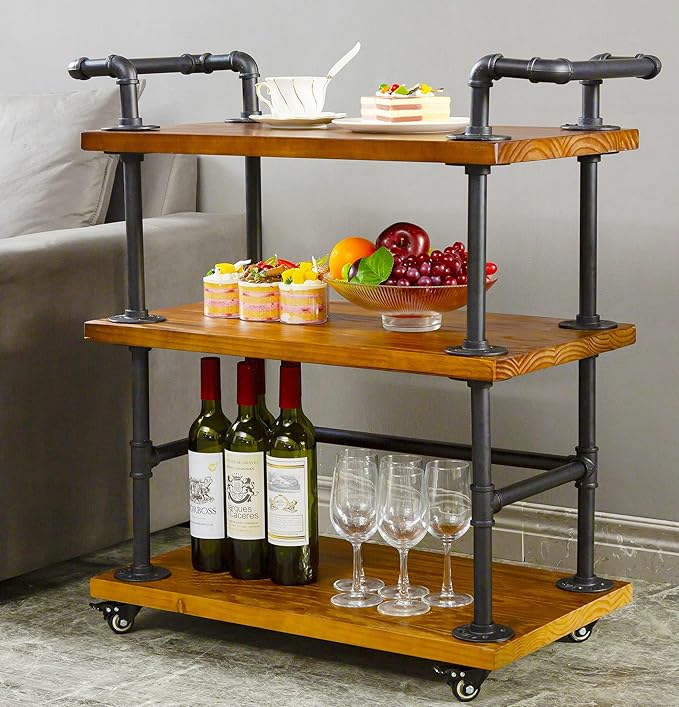 Industrial Pipe Bar Carts/Serving Carts/Kitchen Carts/Wine Rack Carts on Wheels by DOFURNILIM