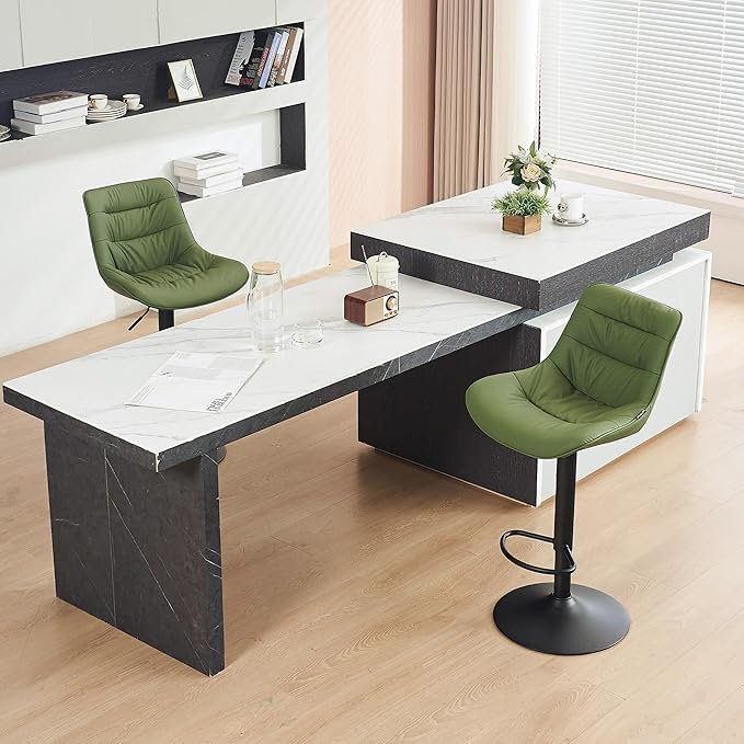 Kidol & Shellder Bar Stools Set of 2 Adjustable Swivel Green, PU Leather - Image 9