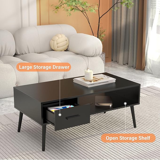 HAIOOU Coffee Table, Mid Century Modern Style Cocktail Table TV Stand - Image 4