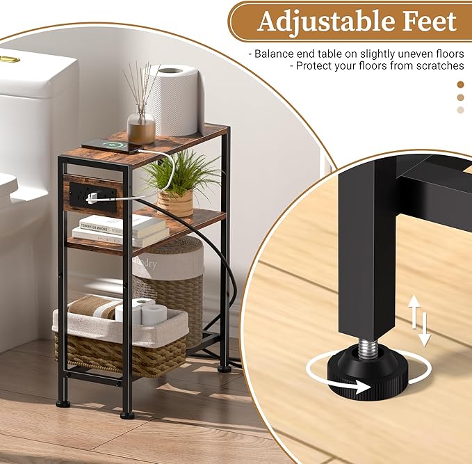 Small Narrow Side Table with Charging Station, Skinny End Table - Image 5
