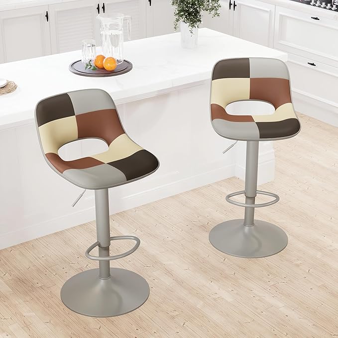 YOUNIKE Bar Stools Set of 2, Boho Colorful Patchwork Faux Leather Barstools - Image 7