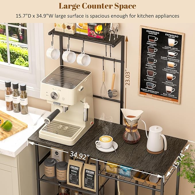 Baker's Rack for Kitchen with Storage, Microwave Stand with Adjustable Shelves - Image 5