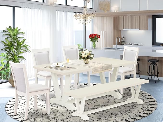 East West Furniture V027MZ001-6 6 Piece Dining Set Contains a Rectangle Dining - Image 2