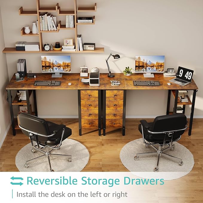 Lufeiya 47 inch Desk with 4 Drawers & Storage Shelves, Writing Work Study - Image 4
