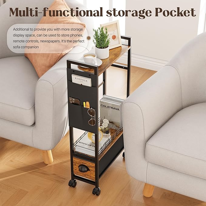Narrow Side Tables with Drawer for Small Spaces, Small End Table Slim - Image 5