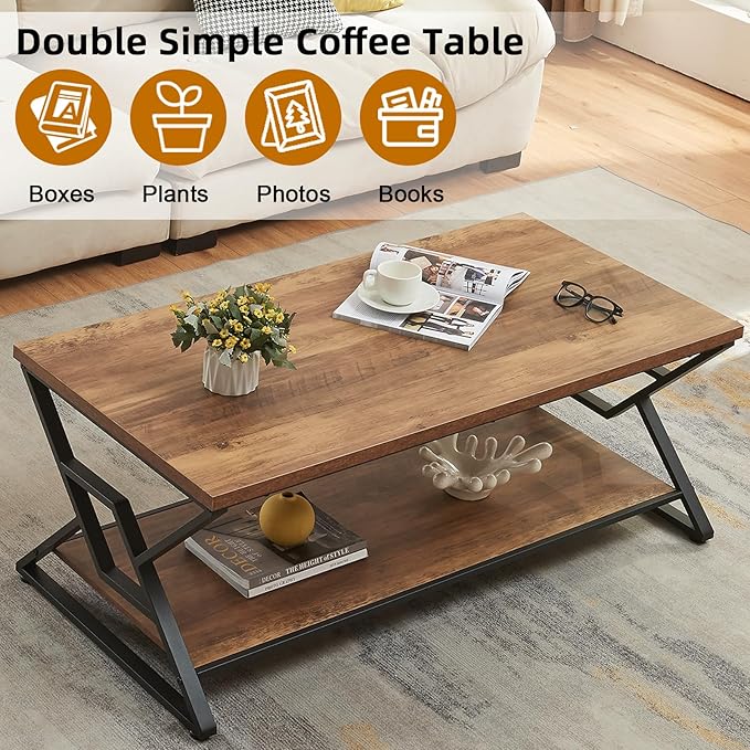 HOMISSUE Coffee Table, Rustic Rectangle Coffee Table - Image 4