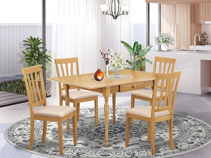 East West Furniture MZAN5-OAK-C 5 Piece Dinette Set - Image 2