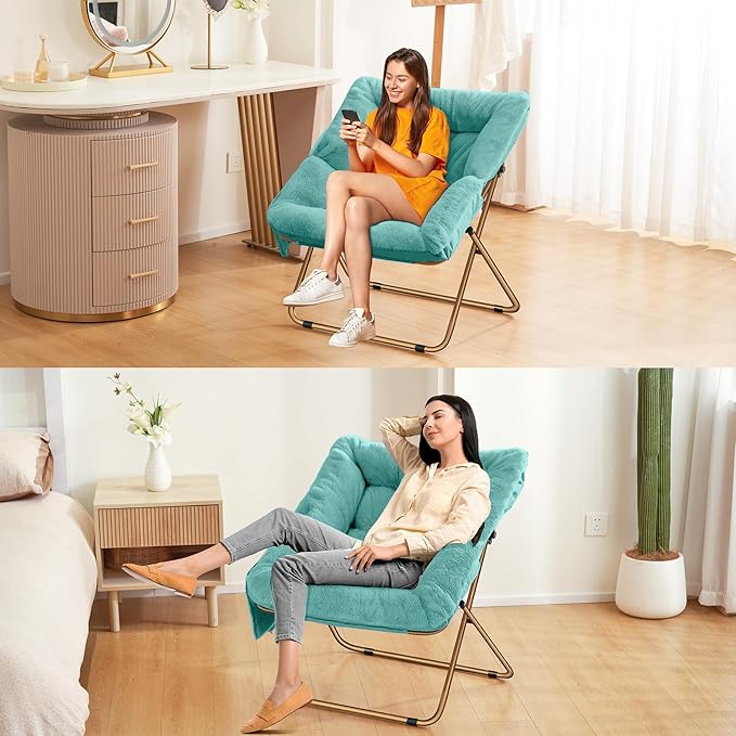 Comfy Saucer Chair for Adults, Foldable Living Room Chairs, Soft Faux Fur - Image 6