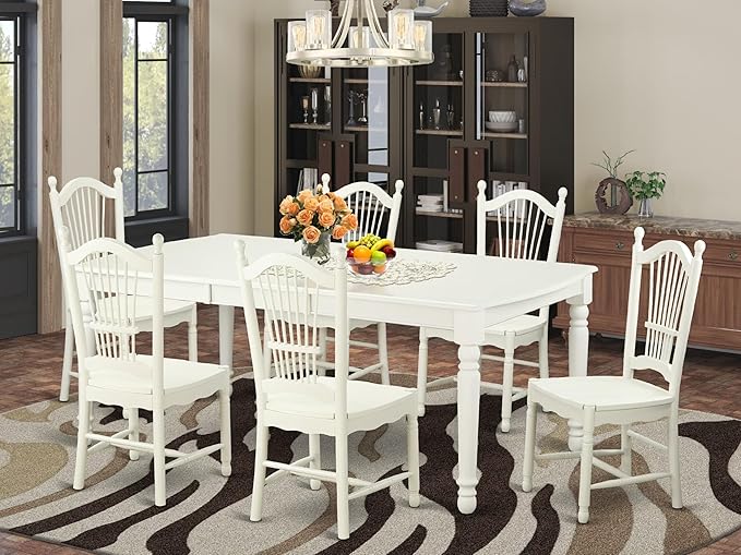 East West Furniture DOVE7-LWH-W 7 Piece Dining Table Set Consist of a Rectangle - Image 2