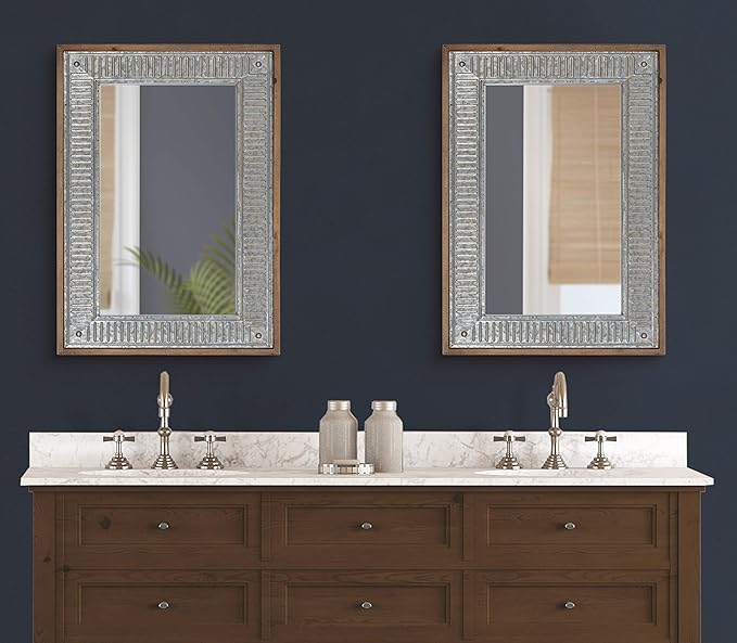 Kate and Laurel Deely Farmhouse Wall Mirror, 20 x 30, Rustic Brown and Silver - Image 2
