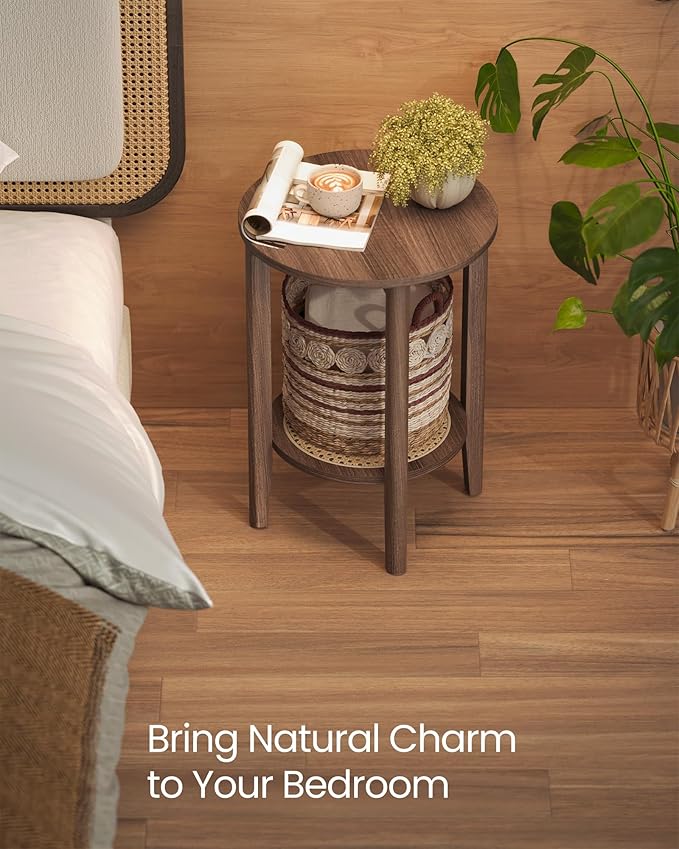 VASAGLE Round Side End Table, 2-Tier Boho Bedside Table - Image 4