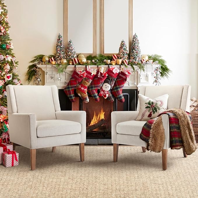 COLAMY Modern Wingback Living Room Chair Set of 2, Upholstered Fabric Accent by COLAMYINC