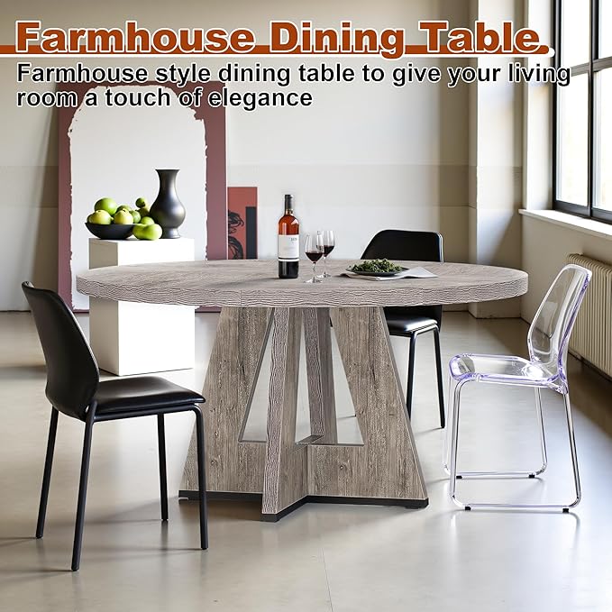 Round Dining Table for 4, 47 Inch Dinner Table Farmhouse Wooden Circle Kitchen - Image 4