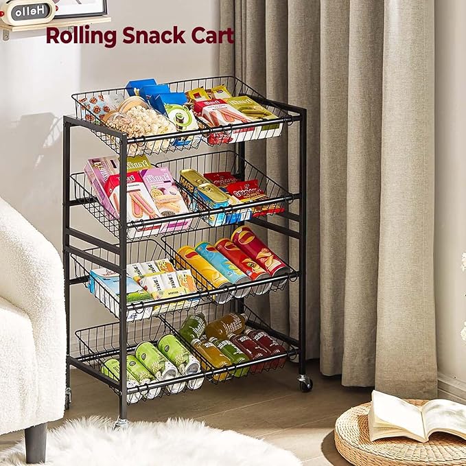 25.2''W Kitchen Storage Cart, Rolling Snack Cart, 4 Tier Fruit Basket Stand - Image 5