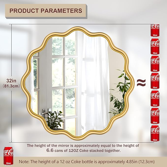 PROHOMEWARE Gold Round Mirror 32 Inch Wavy Bathroom Vanity Mirror Gold Frame - Image 3