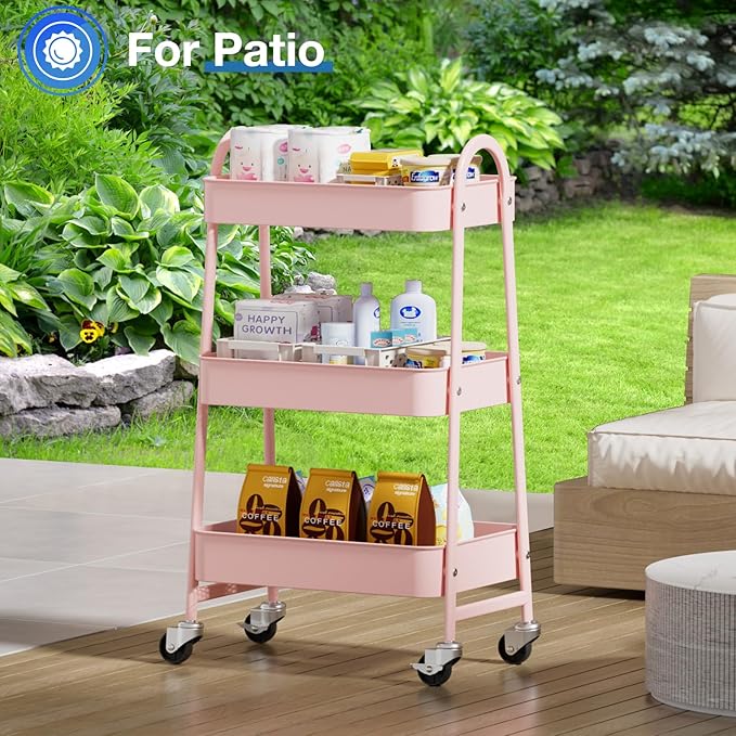 OLIXIS 3 Tier Utility Rolling Cart, Metal Mobile Storage Shelf - Image 8