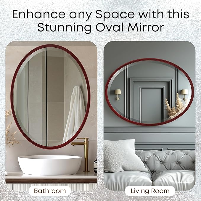 OVALCREST - Oval Wooden Beveled Wall Mirror - Image 7