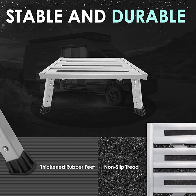 Adjustable Height Aluminum RV Step, Stable Foldable Platform Step Stool - Image 3