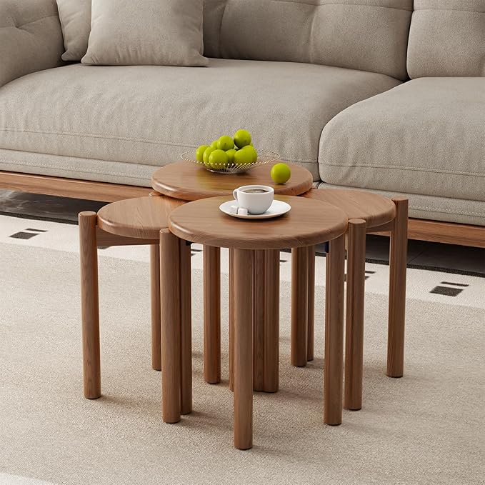 Stackable Stools Set of 4, Wooden Stools 18 Inch Stool Nesting Side Tables - Image 4