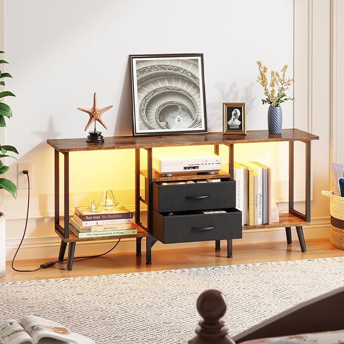 Small TV Stand with Fabric Drawers/LED Light - Image 6
