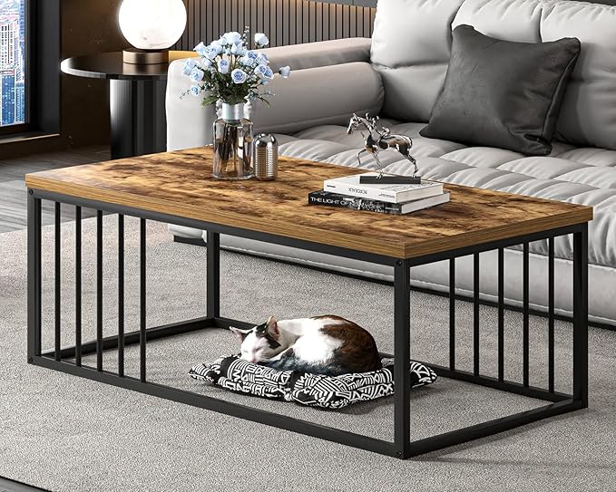 FOLUBAN Coffee Table, Modern Wood and Metal Living Room Table, Industrial - Image 3