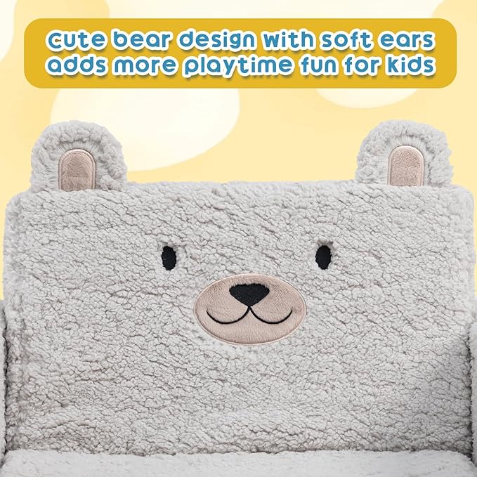ALIMORDEN Fold Out Toddler Couch, Comfy 2-in-1 Cuddly Sherpa Bear Chair - Image 6