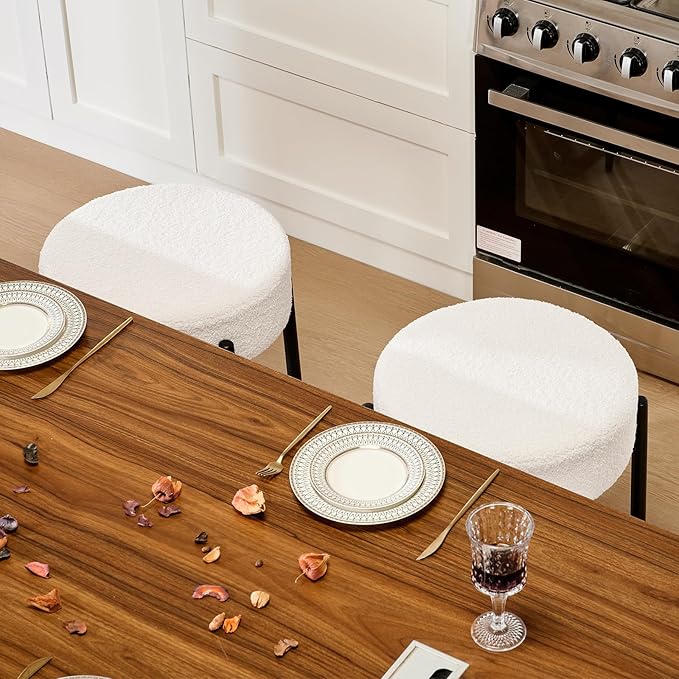 Dining Room Chairs Set of 8, 23.6" Sherpa Backless White Boucle Dining Chair - Image 7