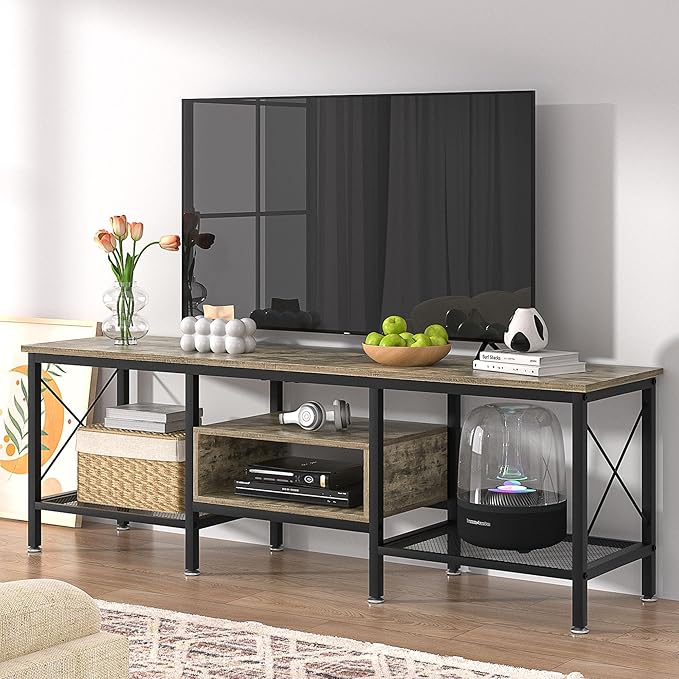 VECELO Industrial TV Stand for 70 Inch Television Cabinet 3-Tier Console - Image 2
