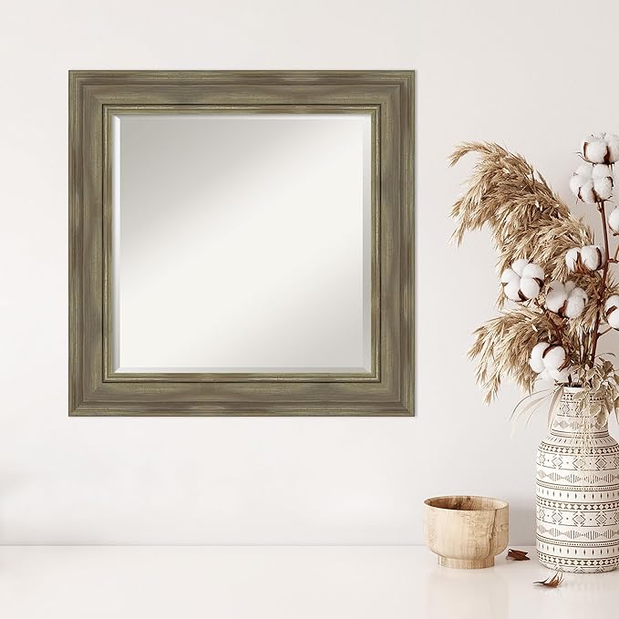 Amanti Art Grey Wall Mirror 26x26 Alexandria Greywash Square Bathroom Mirror - Image 4
