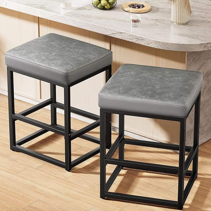 Counter Height Bar Stools Set of 2, Faux Leather Counter Stools by Raynesys