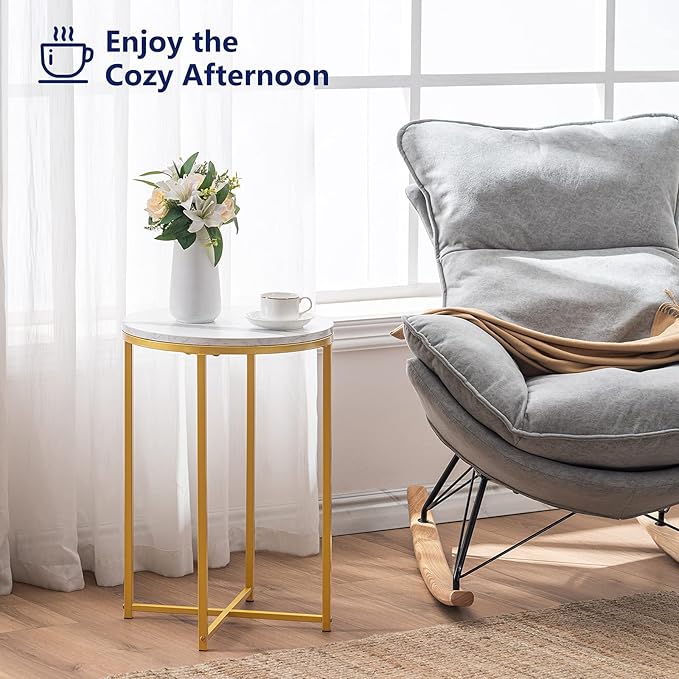 TECHMILLY Round End Table, Faux Marble Sofa Table, Accent Side Table - Image 7