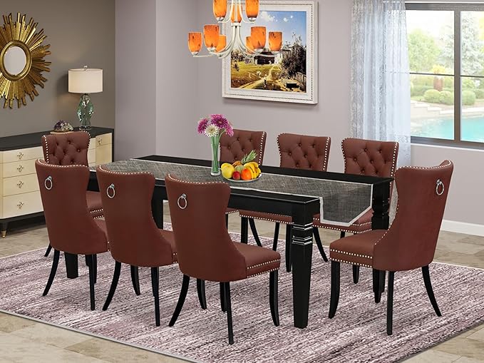East West Furniture LGDA9-BLK-26 9 Piece Kitchen Set Consists of a Rectangle - Image 2
