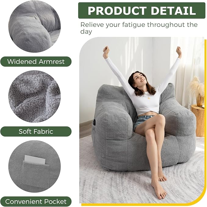 HIGOGOGO Giant Bean Bag Chairs for Adults, Big Comfy Chair Sofa for Bedroom - Image 5