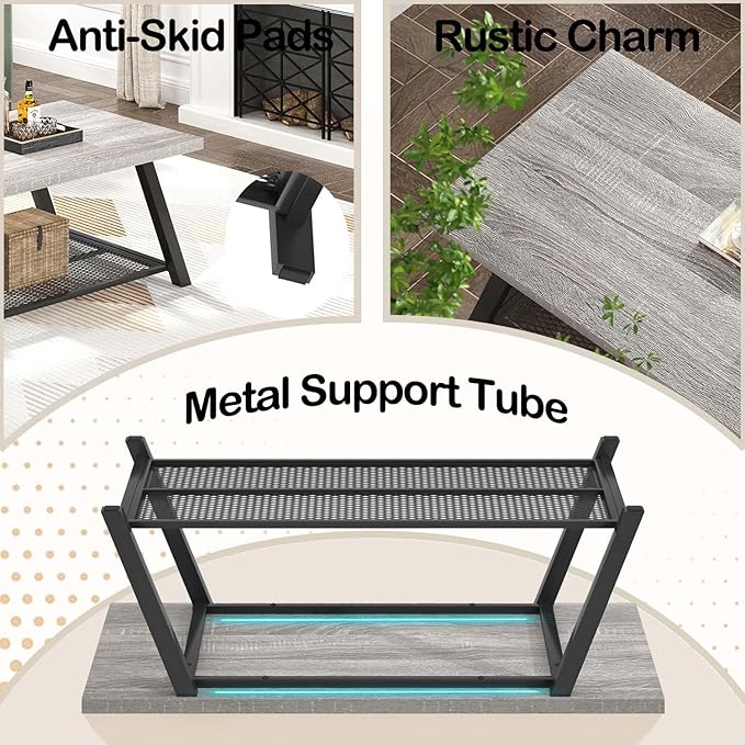 FOLUBAN Industrial Coffee Table, Rustic Wood and Metal Center Table - Image 5