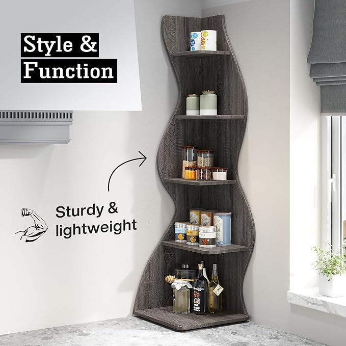 Tribesigns Corner Shelf, Modern 5-Tier Wall Corner Bookshelf, Stylish Corner - Image 7