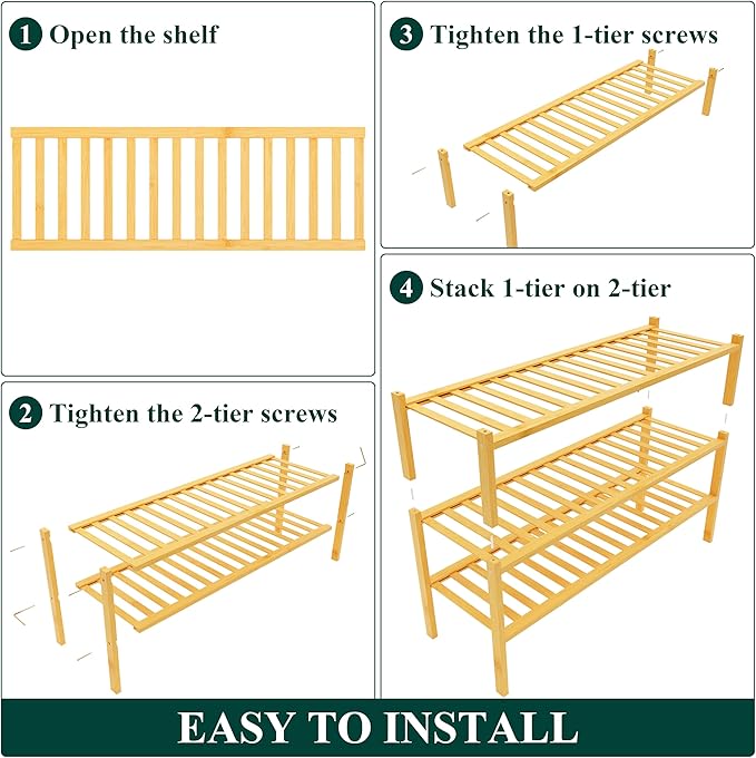 Smiry Shoe Rack, 3 Tier Long Bamboo Shoe Organizer, Stackable Free Standing - Image 6