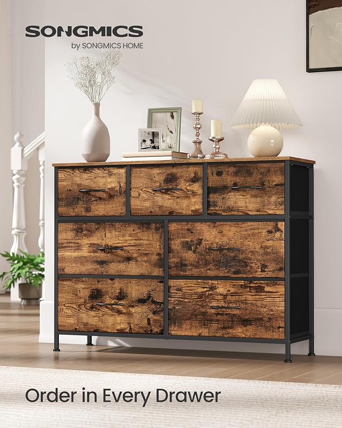 SONGMICS Dresser for Bedroom, Chest of Drawers, TV Stand, 7 Non-Woven Fabric - Image 3