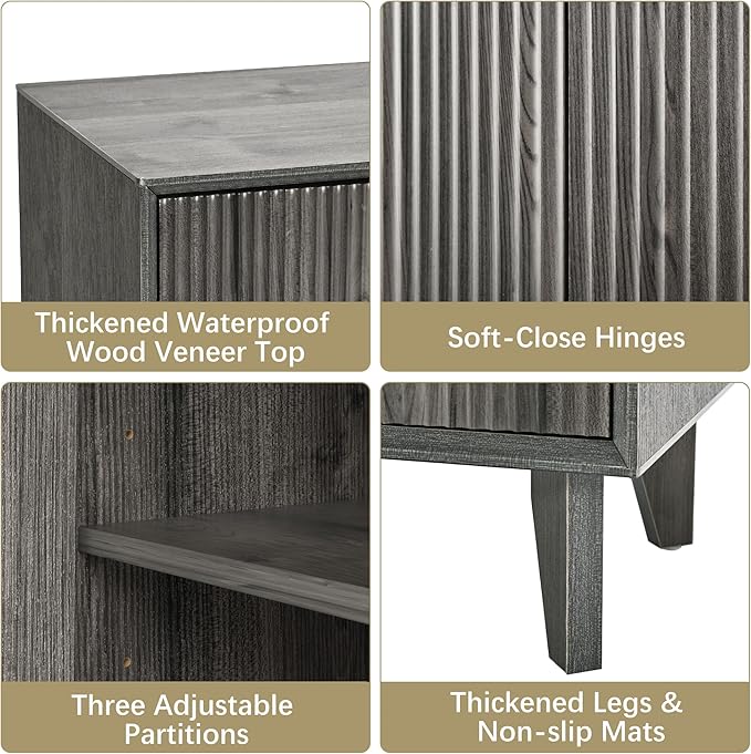 Fluted Cabinet with Storage, Buffet Storage with 4 Doors, Buffet Sideborad - Image 5